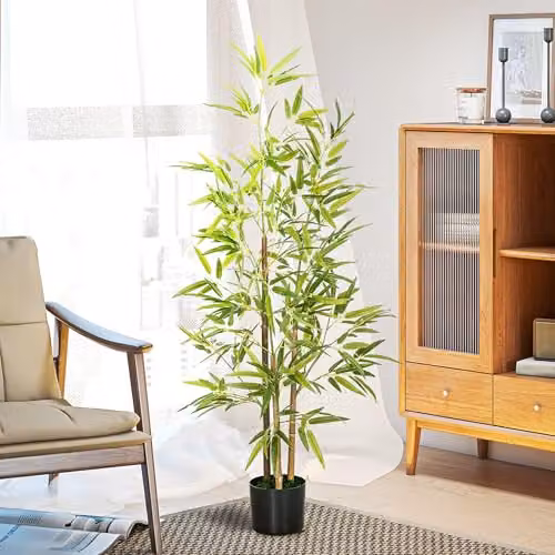 HOMCOM Artificial Bamboo Tree in Green Pot, Height: 120 cm – 3