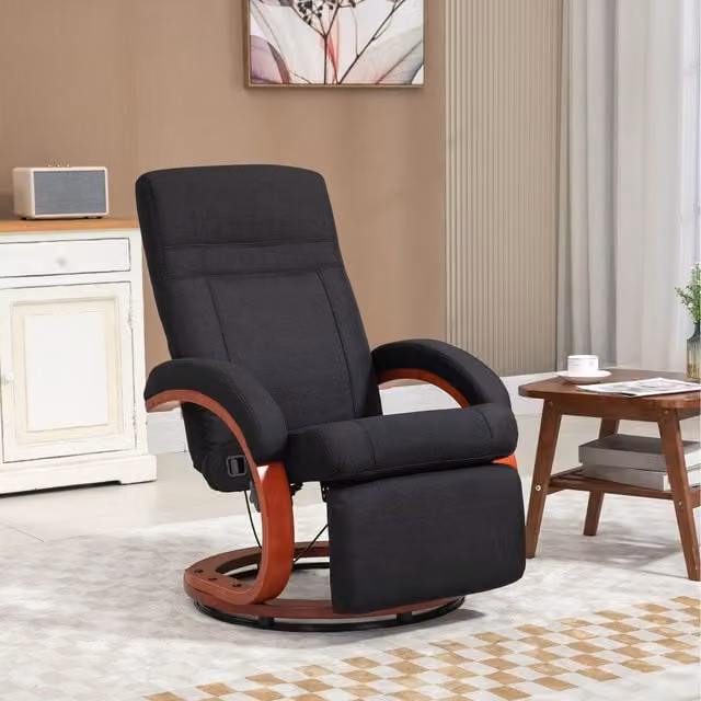 HOMCOM Black Swivel Recliner Chair with Footrest and Armrests