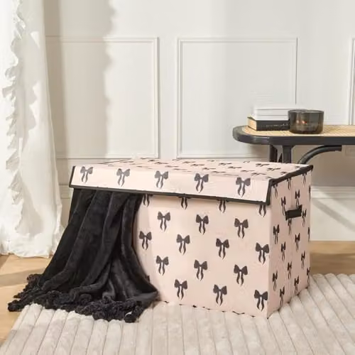 OHS Large Collapsible Fabric Storage Box with Lid in Black and White – 1