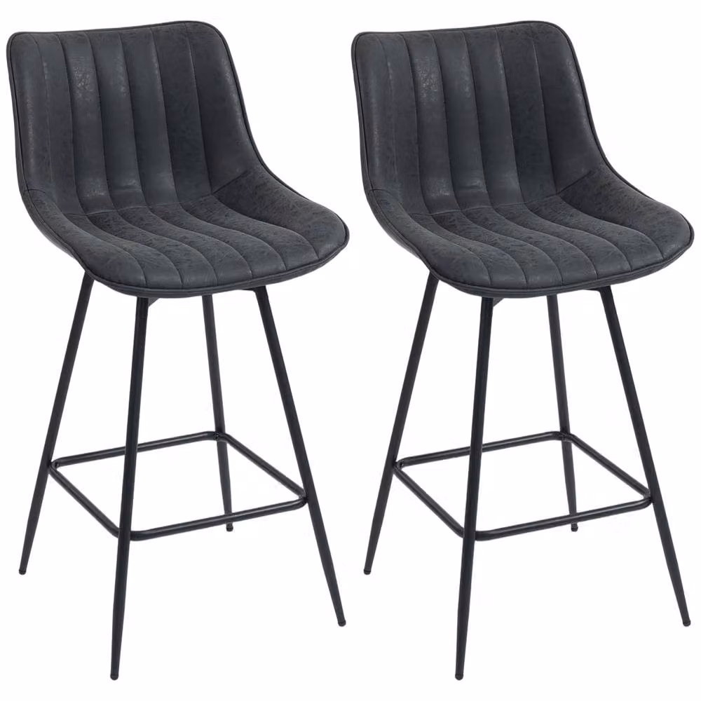Wyld Haus Lono Set of 2 Black Faux Leather 360 Degree Swivel Counter Stools – 2