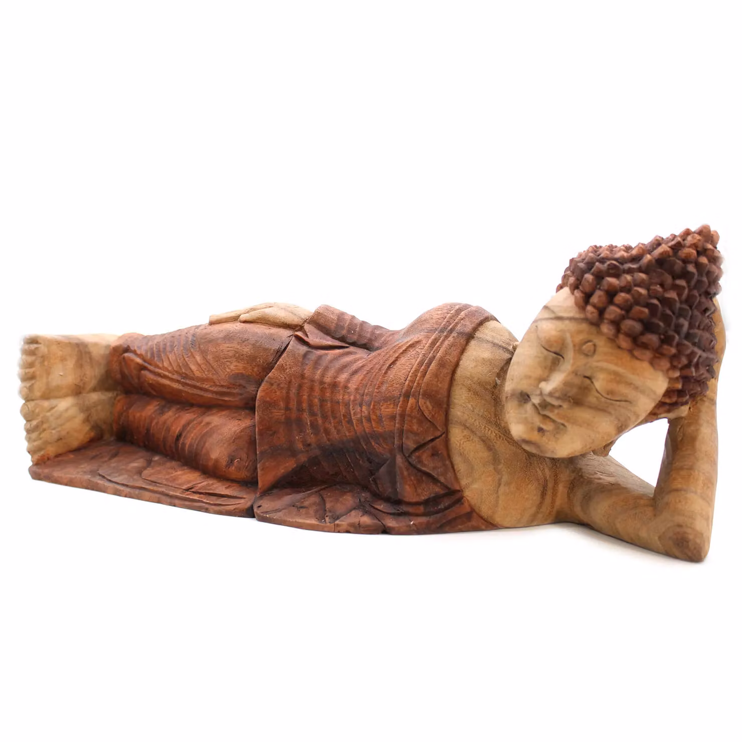 KDMD Sleeping Buddha Ethnic Wood Tabletop Ornament, Brown, 50 cm – 2