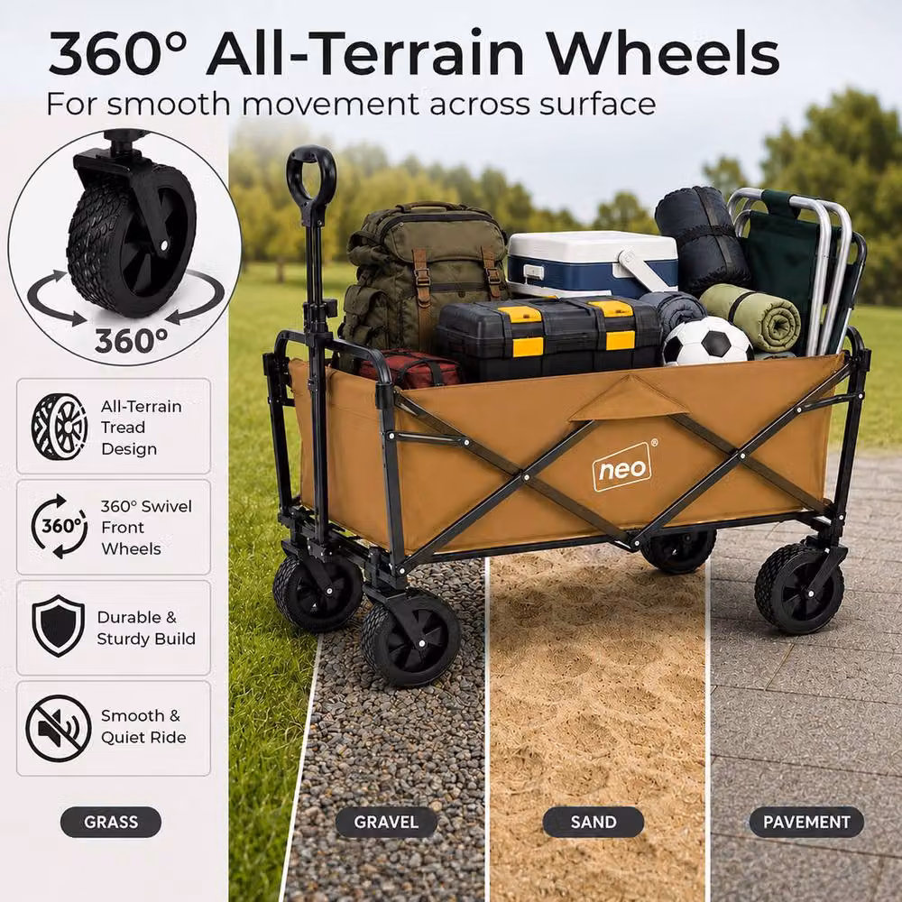 Neo Folding Garden Wagon Cart in Beige with 138L Capacity and 120kg Load Limit – 4