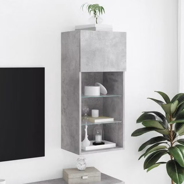 Berkfield Home Modern TV Cabinet with LED Lights in Concrete Grey, W/D/H: 40.5 x 30 x 90 cm