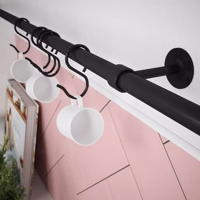 Rothley Black Matt Adjustable Hanging Easy Fit Kitchen Utensil Rail Kit, 100cm – 1