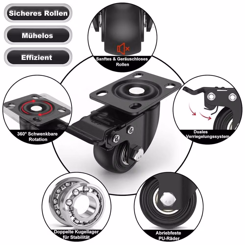 NESTLUNE Set of 4 Heavy Duty Black Steel Swivel Castor Wheels with 40mm Plate – 5