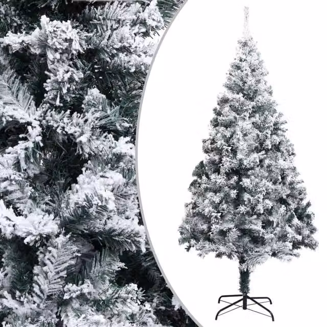 Berkfield Home Artificial Flocked Snow Christmas Tree in Green and White, Height: 240 cm