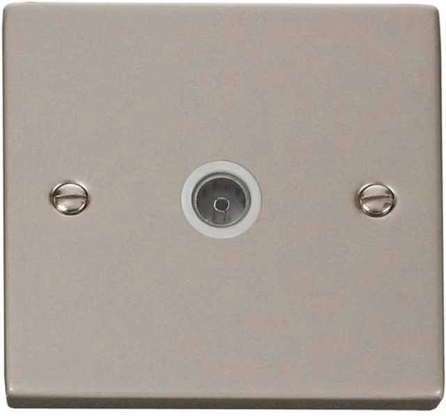 SE HOME Pearl Nickel 1 Gang Single Coaxial TV Socket, White Flush Plate