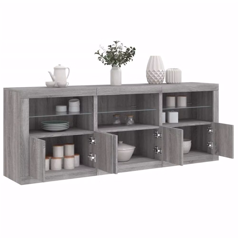 Berkfield Home Modern Grey Sonoma Sideboard with Integrated LED Lights, W: 181.5 cm, D: 37 cm, H: 67 cm – 1