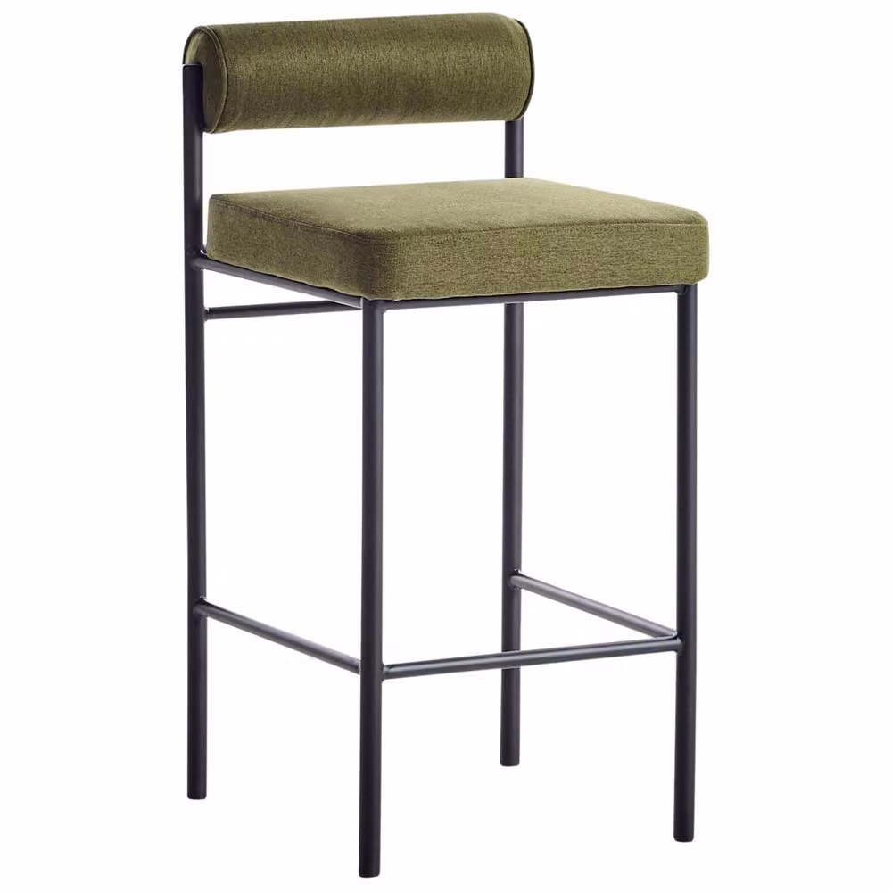 Wyld and Coco Set of 2 Green Polyester Bar Chairs with Black Metal Legs and Roll Backrest – 3