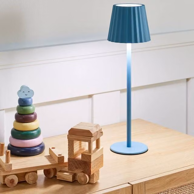 Wyld and Coco Touch Table Lamp in Blue Aluminium with USB Charging and 3 Lighting Modes