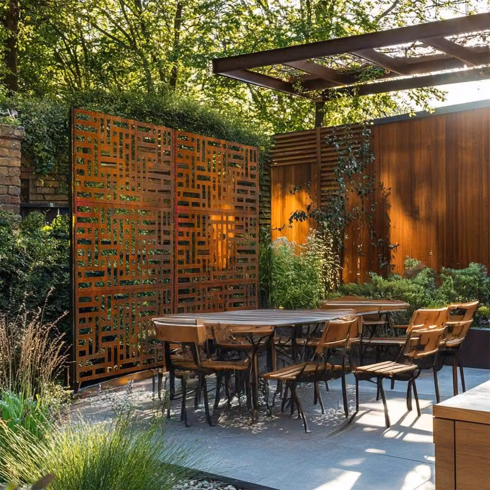 Nicoman Geometric Metal Outdoor Privacy Screen with Stand and Ground Stakes, Multicolour, H 180 cm x W 90 cm – 4