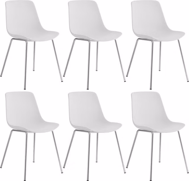 Tectake Set of 6 Modern White Fabric Dining Chairs with Metal Legs