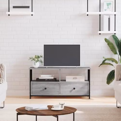 vidaXL TV Cabinet in Grey Sonoma, W/D/H: 90 x 33 x 45 cm, Made of Engineered Wood and Metal – 2