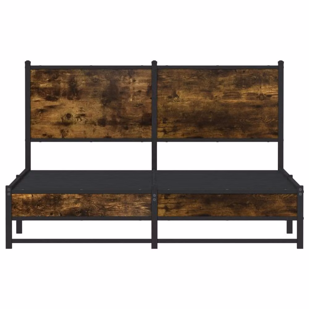 Berkfield Home Metal Bed Frame in Smoked Oak Brown, W: 137 cm, L: 190 cm