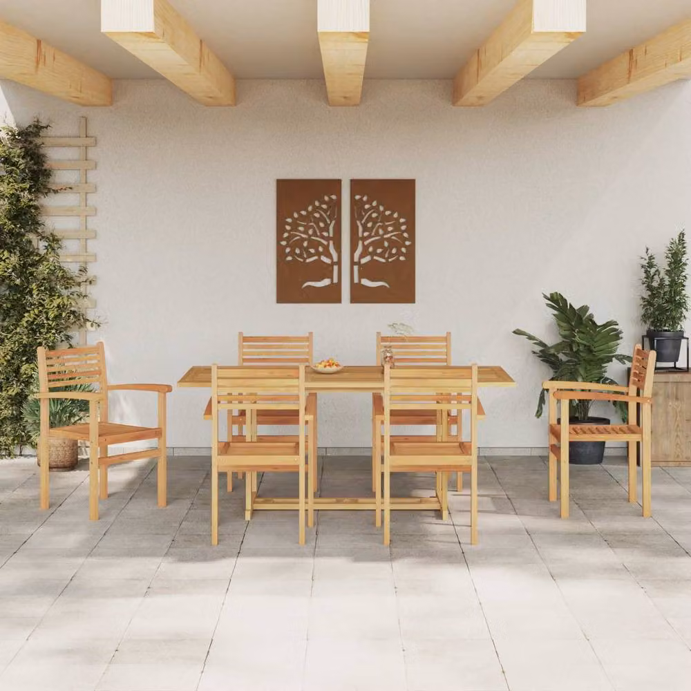 Berkfield Home Garden 7 Piece Modern Brown Solid Teak Wood Dining Set – 3