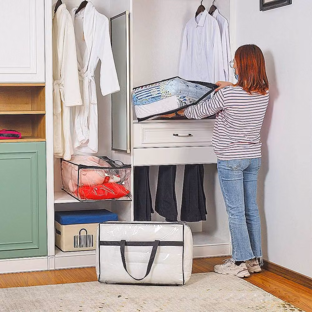 FORGEVIO Set of 4 Transparent PVC Zipped Underbed Storage Bags with Handles and Lids, Width: 60 cm – 3