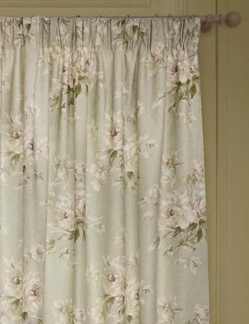 Sanderson Adele Green Mix Floral Chenille Pencil Pleat Fabric Curtains H: 229 cm x W: 168 cm