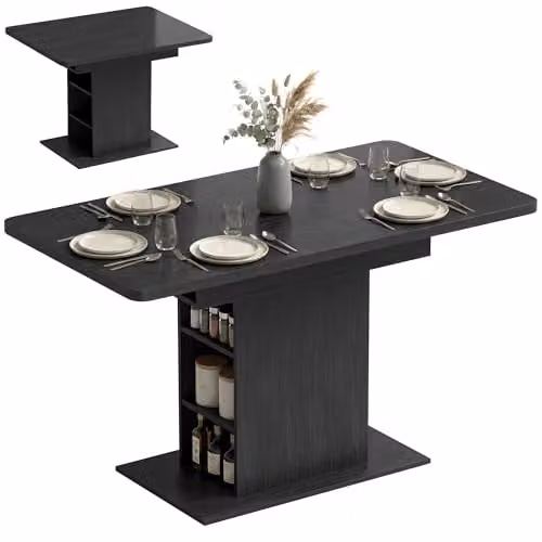 HOMCOM Extendable Rectangular Dining Table in Black, W/D/H: 110-130 x 70 x 75 cm – 1
