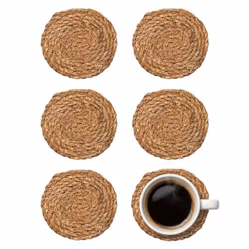 Argon Tableware Round Woven Typha Coasters, Brown, Pack of 6, Diameter: 10 cm – 1