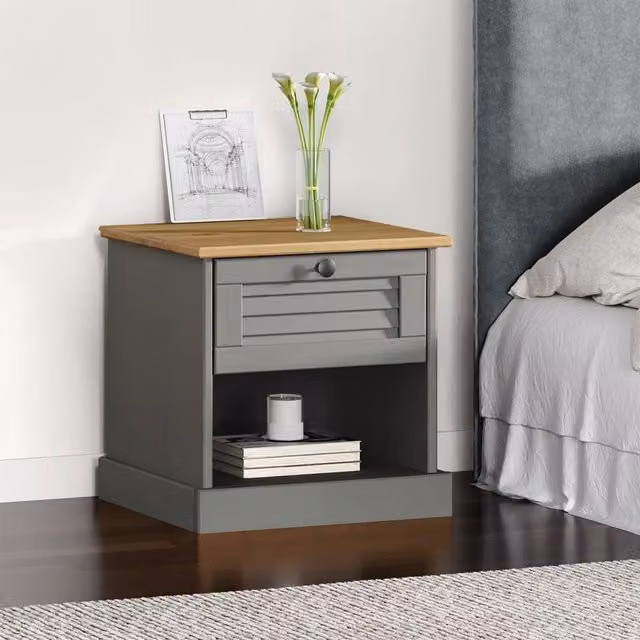 Berkfield Home VIGO Grey Solid Wood Pine Bedside Cabinet W/D/H: 42 x 35 x 40 cm – 1