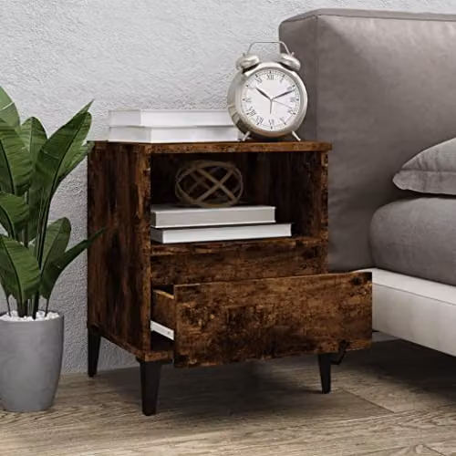 vidaXL Set of 2 Smoked Oak Bedside Cabinets, Brown, W: 40 cm, D: 35 cm, H: 50 cm – 3