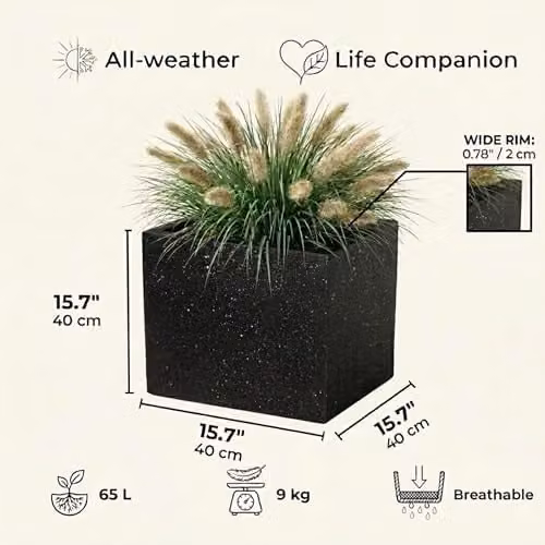 IDEALIST Black Terrazzo Reinforced Stone Plant Pot, 40 cm, 65 L – 7
