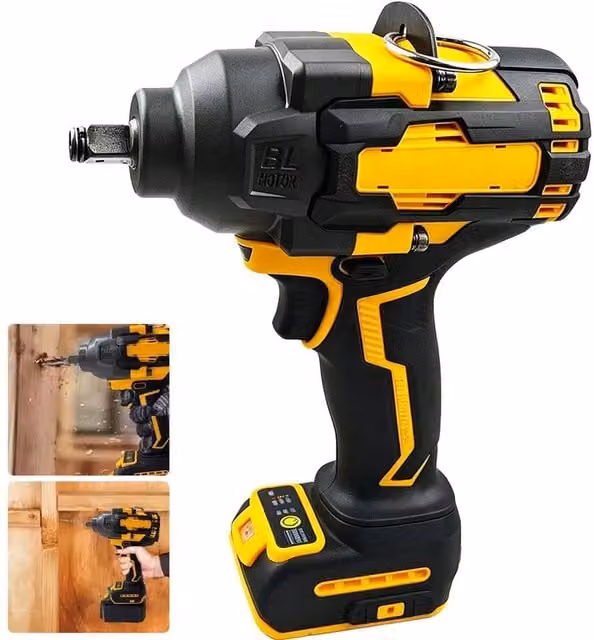 Ventryn 18V Cordless Impact Wrench with LED and Rechargeable Battery, Yellow and Multicolour