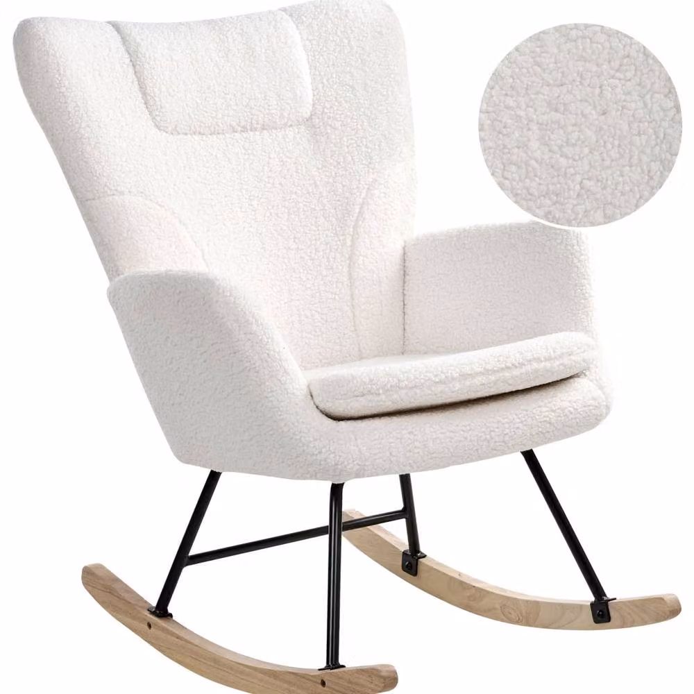 Wyld and Coco White Boucle Rocking Chair with Rubberwood Skates – 2