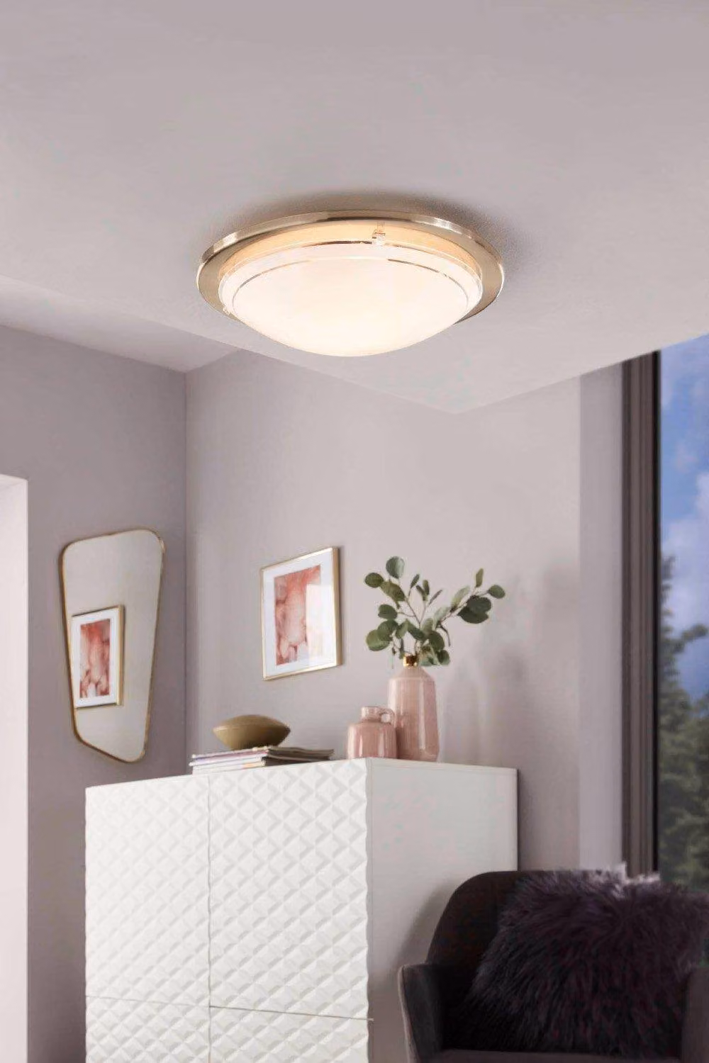 Eglo Planet 1 Ceiling Flush Light in Silver and White Metal and Glass – 2