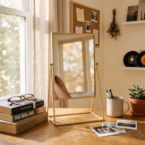 Harbour Housewares Modern Rectangular Tabletop Makeup Mirror in Gold, W: 39.0 cm, H: 22.0 cm, D: 15.0 cm – 6