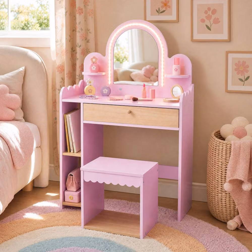 Costway Hollywood LED Kids Vanity in Pink – 2