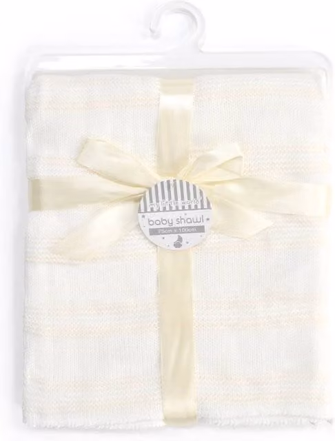 My Little World Striped Knitted Baby Shawl Blanket in White, W: 75 cm x L: 100 cm