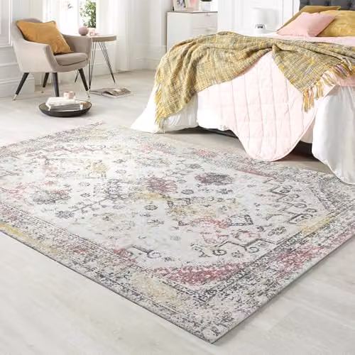 Phoenox Textiles Limited Origins Vogue Pink and Ochre Distressed Persian Design Oriental Rug, W: 160 cm, D: 230 cm – 2