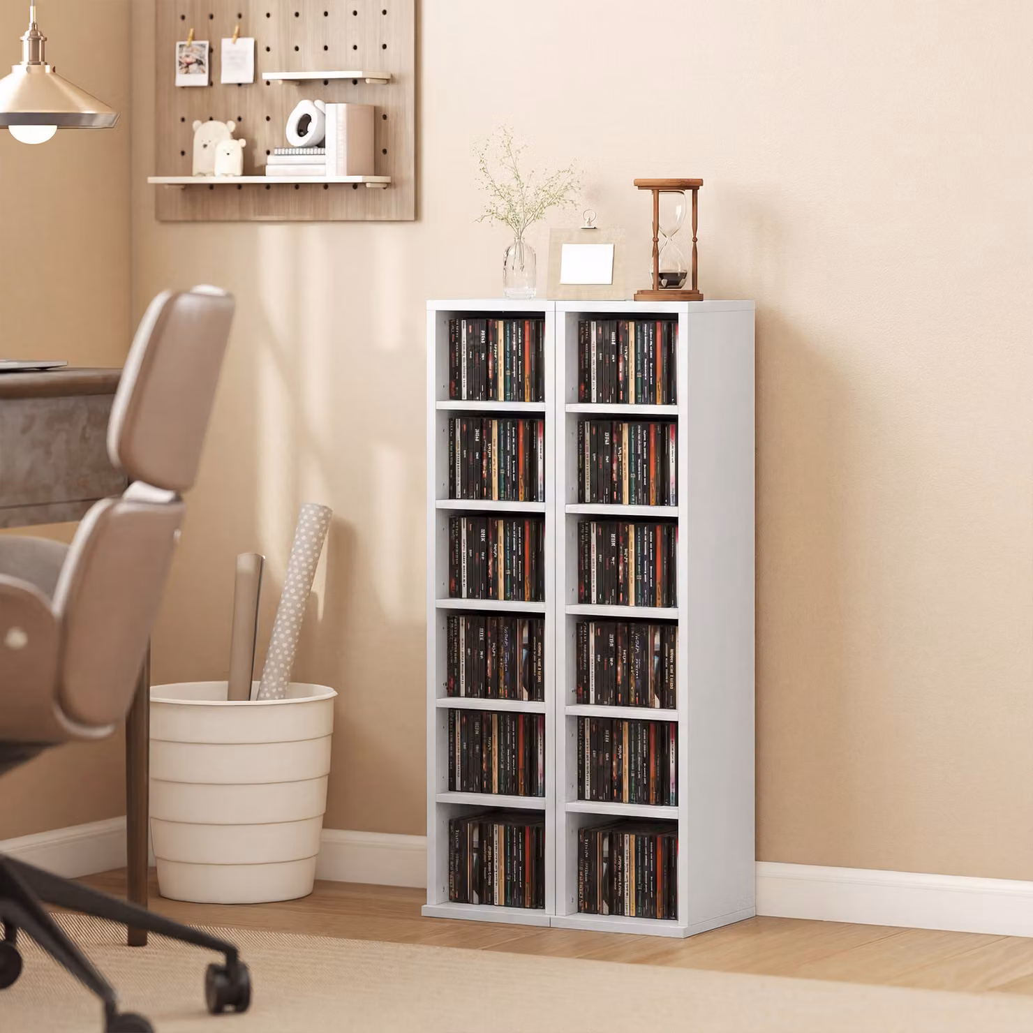 HOMCOM Set of 2 White CD Media Display Tower Racks with Adjustable Shelves – 2