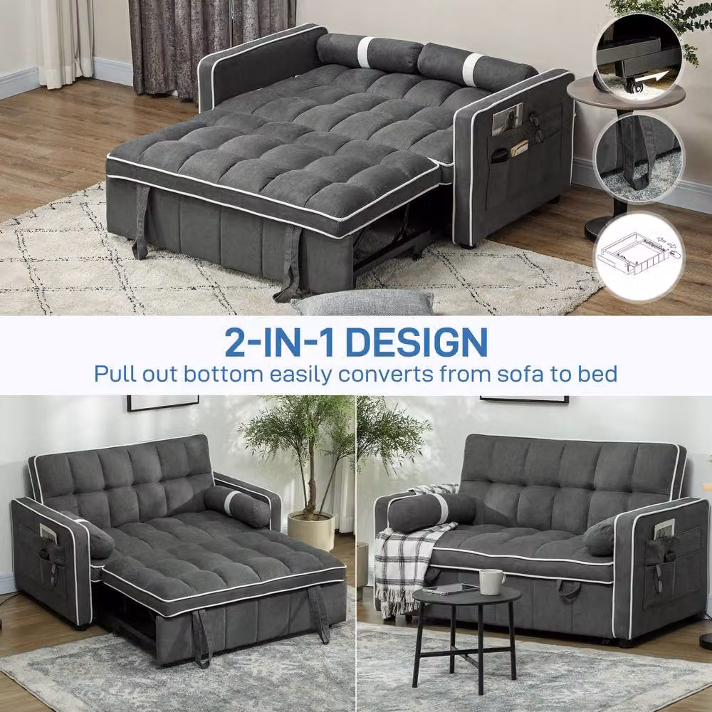 STILVORA Two-Seater Upholstered Sofa Bed in Grey with Pull-Out Mechanism and Scatter Cushions, 140 x 200 cm – 5