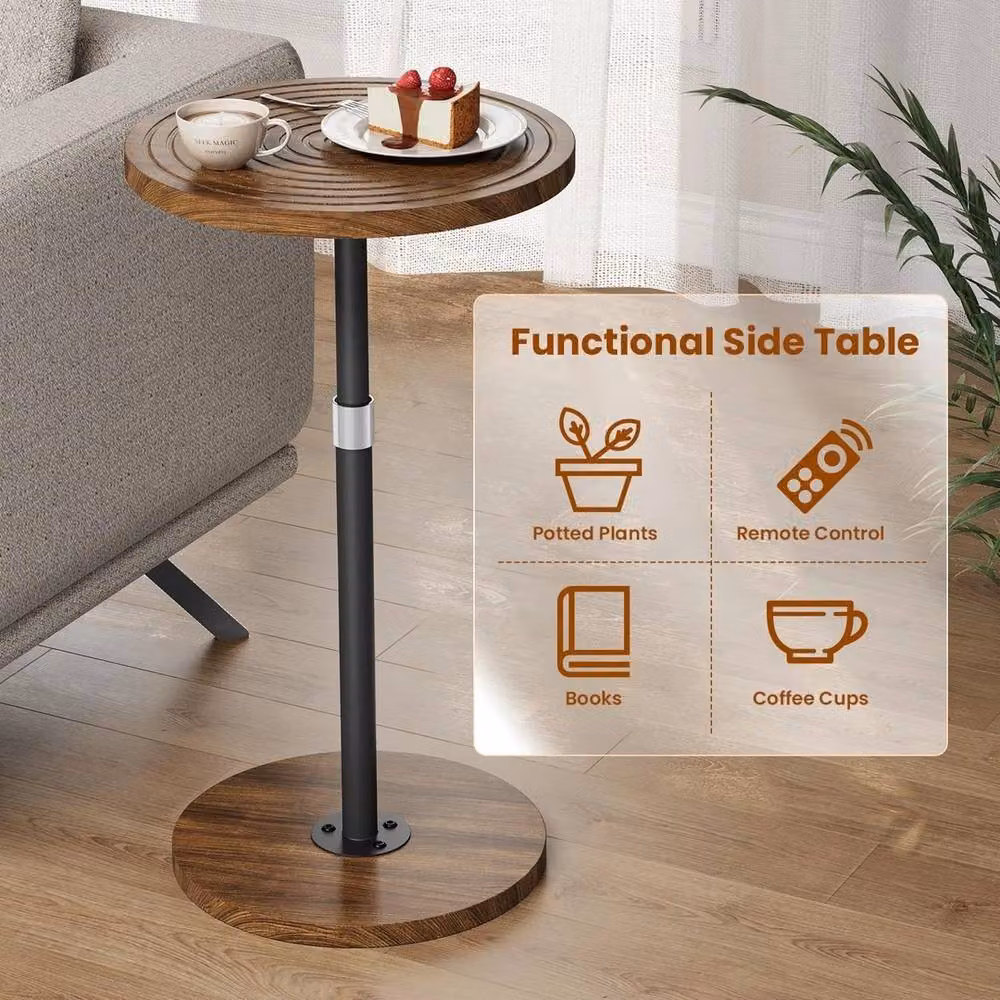 FORGEVIO Adjustable-Height Round Small Side Table in Brown, W/D/H: 30 x 30 x 76 cm – 3