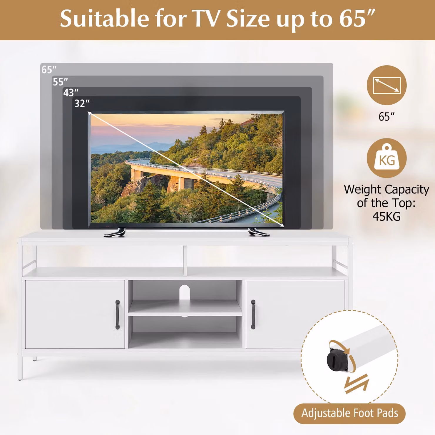 Gymax White Industrial TV Stand for TVs up to 65 inch with Storage – 2