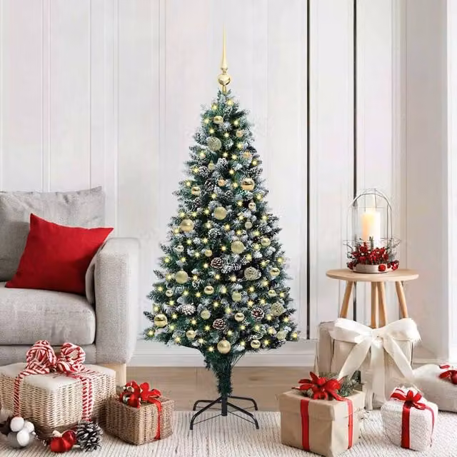 Berkfield Home Artificial Green Christmas Tree with 150 Warm White LEDs and Stand, Height: 150 cm