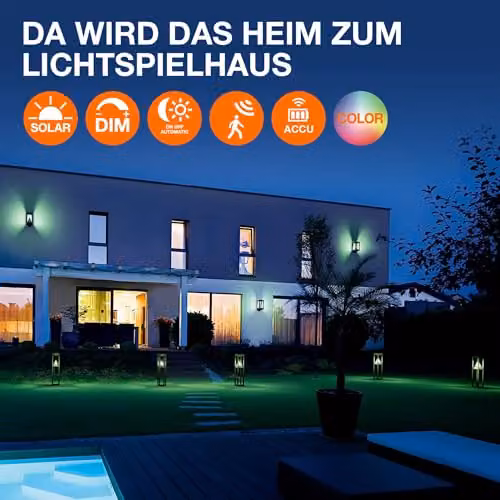 Osram Solar LED Wall Light in Black Stainless Steel with Motion and Dusk Sensors, 400lm Warm White – 6