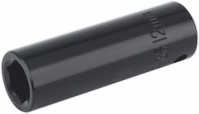 Loops 12mm Forged Deep Impact Socket, 3/8 Inch Sq Drive, Chrome Vanadium Wrench Socket in Black and Multicolour
