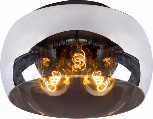 Lucide Olivia Modern Round Flush Ceiling Light in Smoke Grey and Black