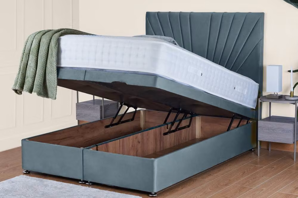UK Bed Furniture Sunrise End Lift Divan Ottoman Bed with 54 Inch Headboard in Light Blue, W/D: 140 x 200 cm – 2