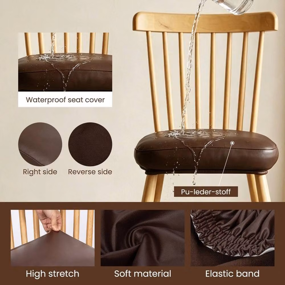 KORVIXA 6-Piece Brown Stretch PU Leather Dining Chair Seat Covers – 3