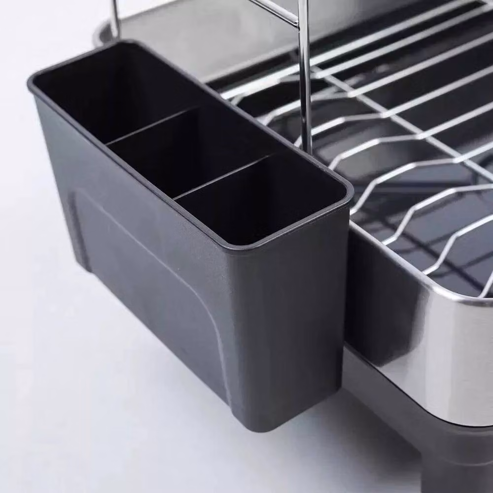 KORVIXA 2-Tier Black Metal Dish Drying Rack with Rotating Utensil Holder – 3