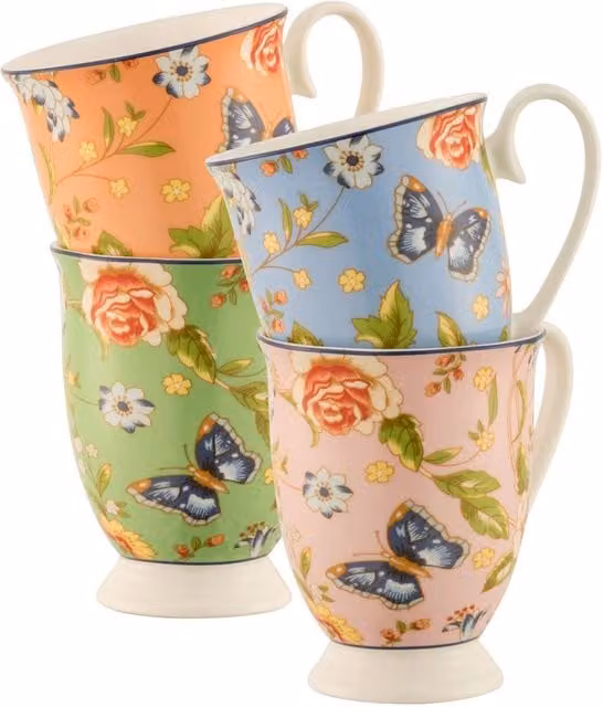 Aynsley Cottage Garden Multicolour Floral Bone China Footed Mug Set