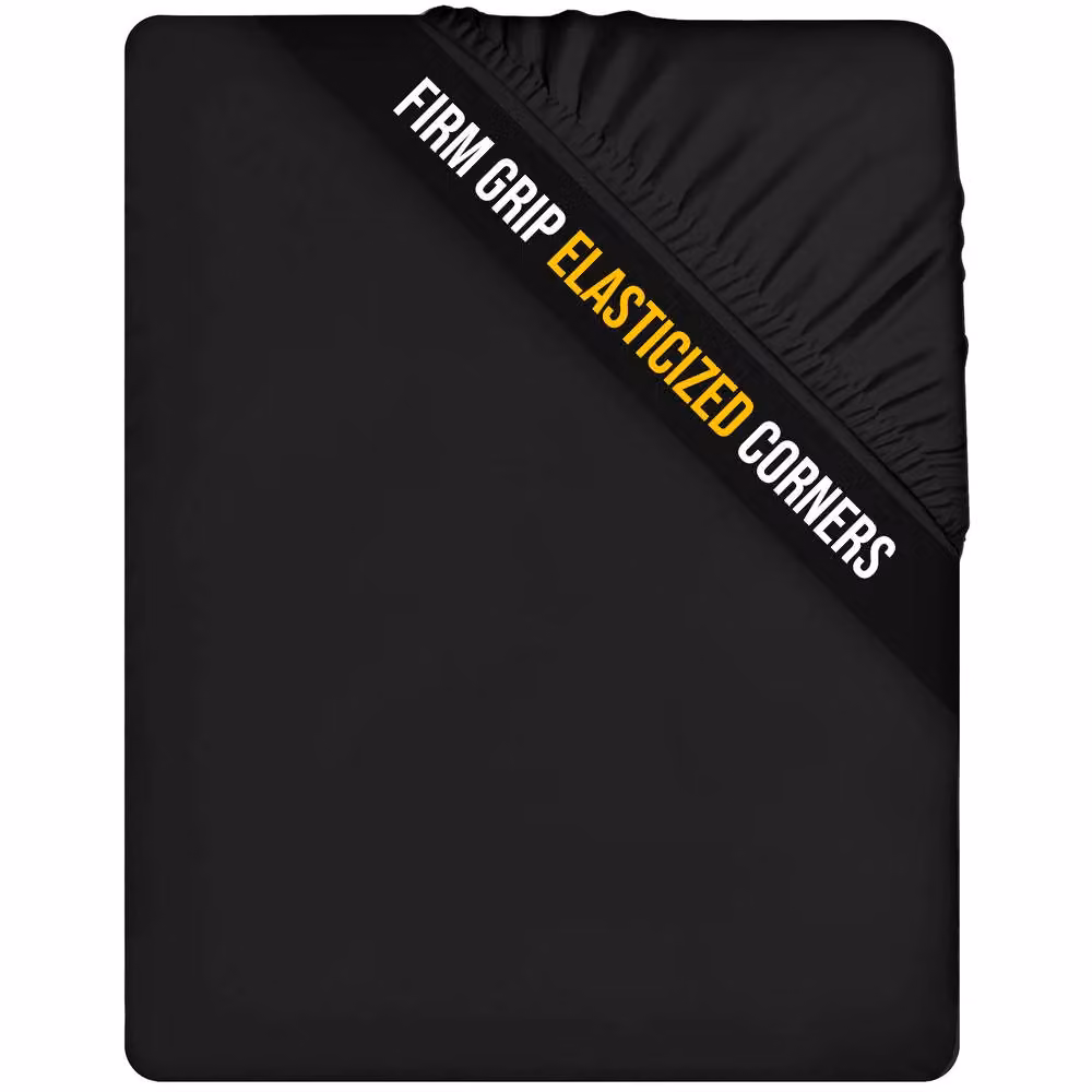 Lazzaro Home Feel the Difference Exclusive Microfibre Fitted Sheets, Black, Double, W/D/H: 140 x 200 x 40 cm – 6