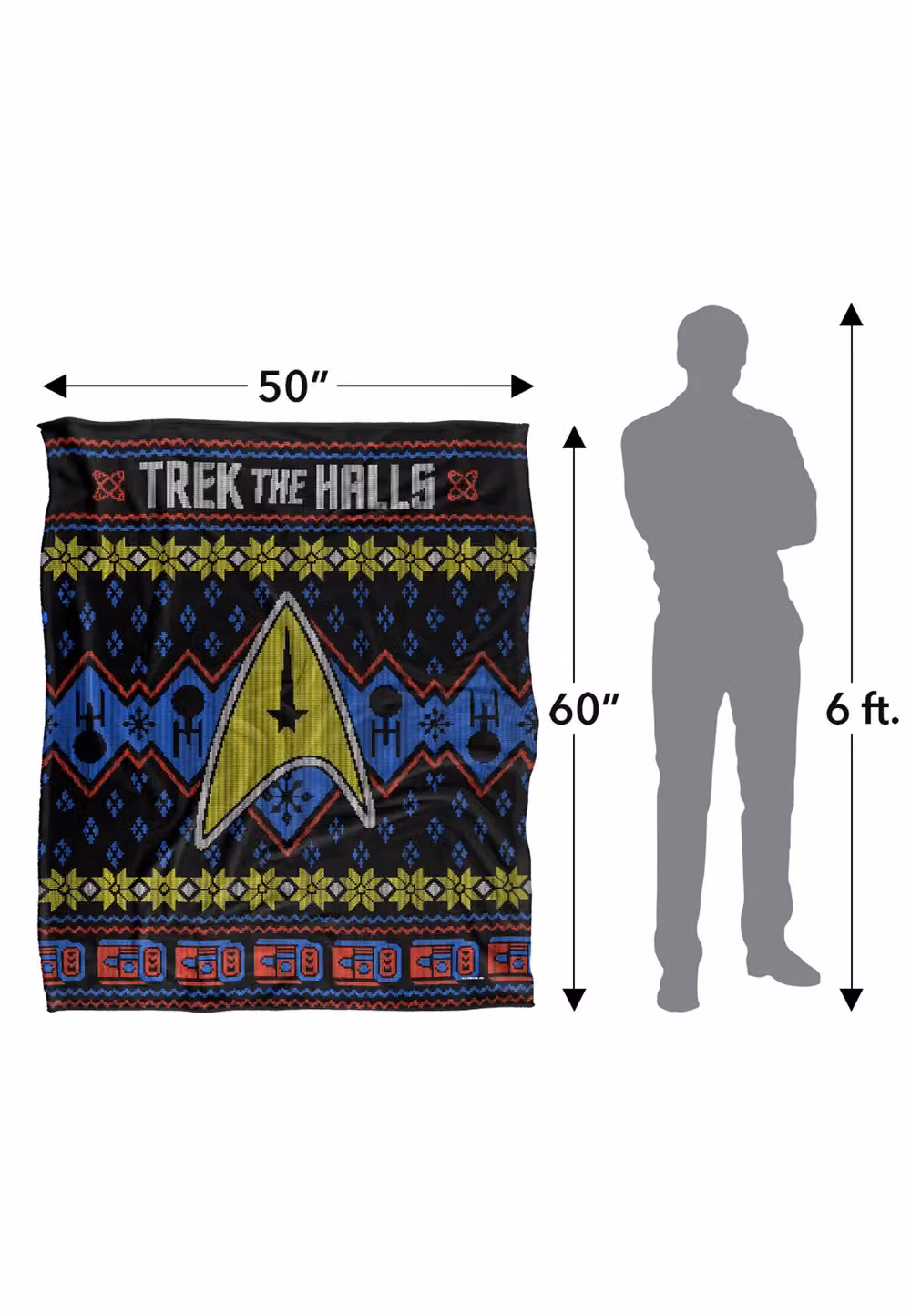 LOGOVISION Star Trek The Halls Ugly Christmas Sweater Super Soft Microfibre Fleece Throw Blanket, White, W/D/H: 152 x 127 cm – 8