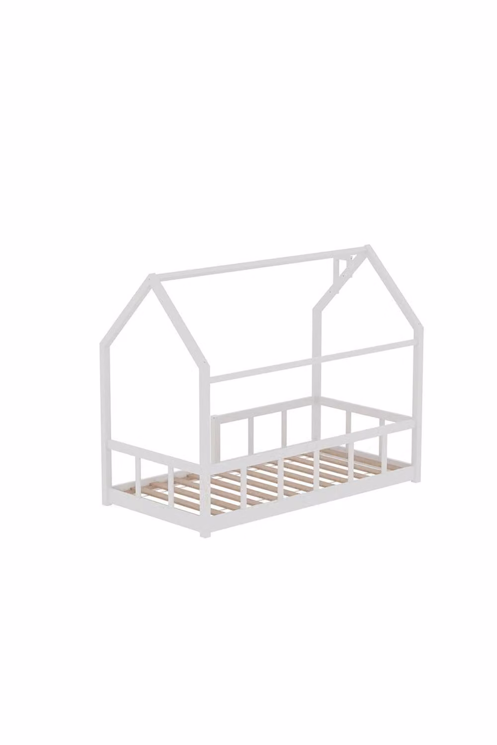 H&O Direct White Lacquered Solid Pine House Bed Frame for Children, 90 x 190 cm – 2