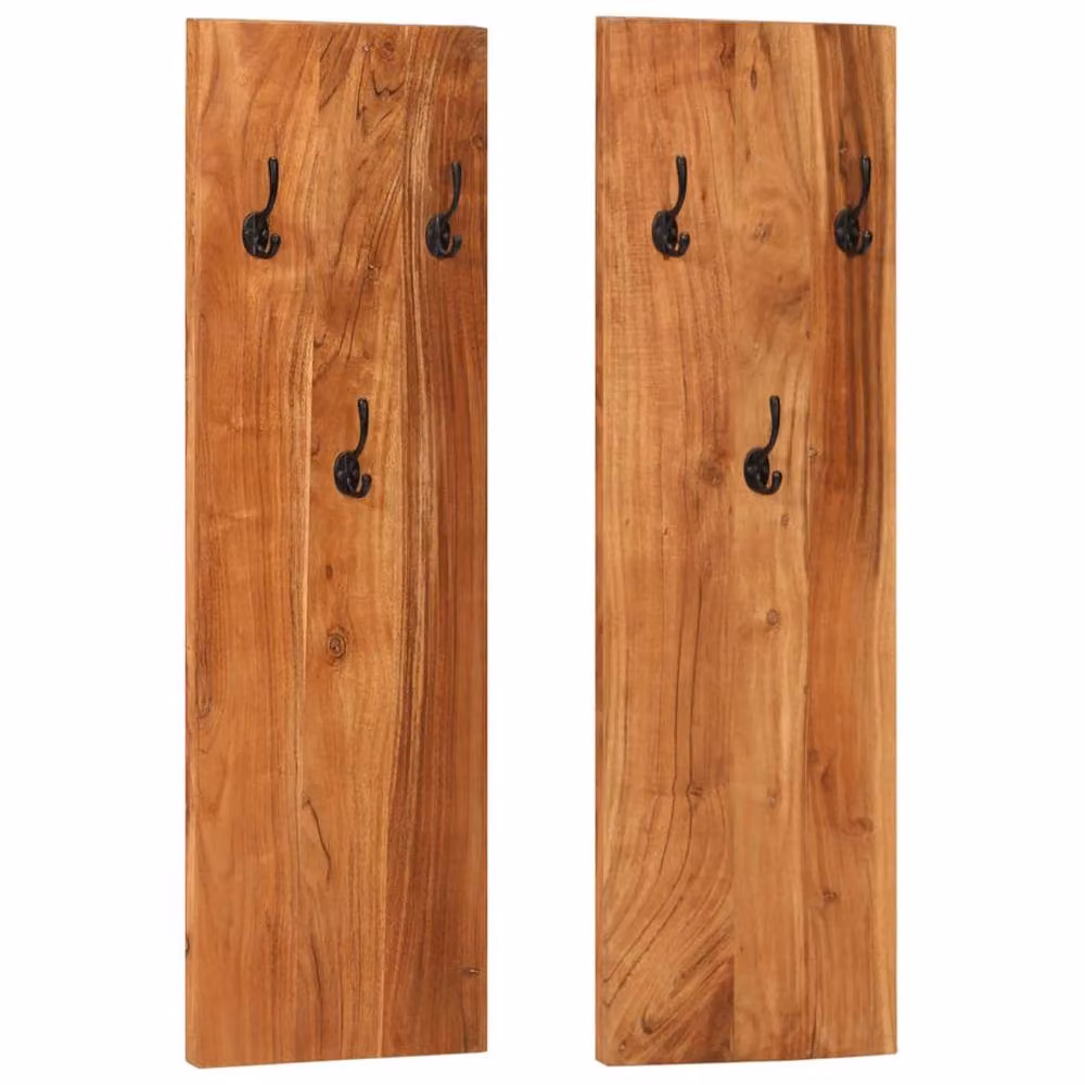 Berkfield Home Set of 2 Wall-mounted Rustic Acacia Wood Coat Racks with Metal Hooks, Brown, W: 36 cm, D: 3 cm, H: 110 cm – 2