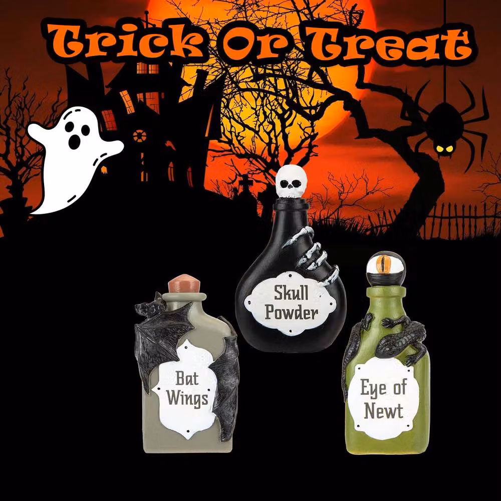 VFM e-Store Halloween Tabletop Bottle Decoration Accessories, 3 Pack, Grey, Black and Green – 3